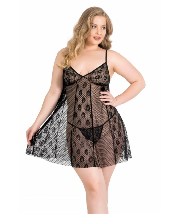 Beruflic  Büyük Beden Siyah Kısa Tül Gecelik