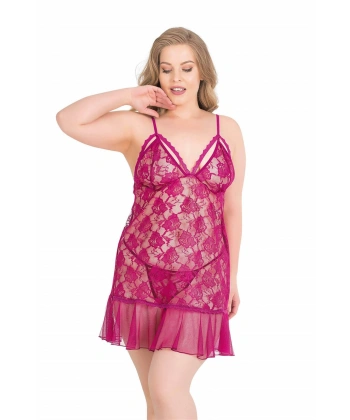 Beruflic  Büyük Beden Vişne Kısa Tül Gecelik