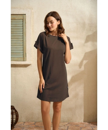 Beruflic Günlük Kısa Kol Bisiklet Yaka Cotton Düz Yazlık Kısa Kahve Pijama Takımı