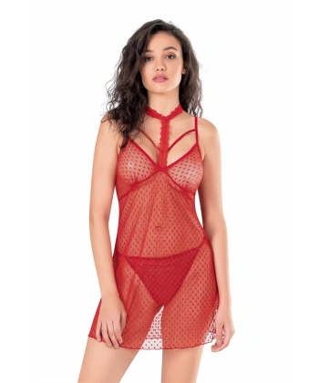 Beruflic  Kırmızı Kısa Tül Gecelik