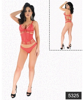 Beruflic Kırmızı Simli Dantel Büstiyer Takım