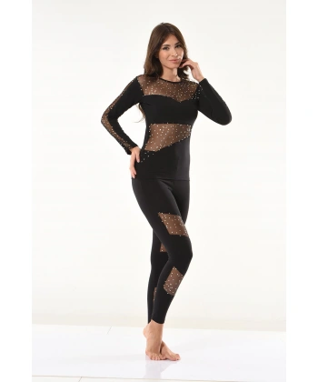 Beruflic Puanlı Transparan Detaylı Kadın Tayt Takım 1131