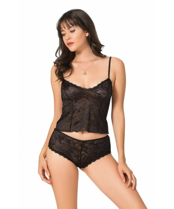 Beruflic  Siyah Jakarlı Babydoll Şort Takımı