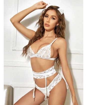 Beyaz Dantelli Fantezi Jartiyer Takım