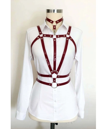 Boyundan Bağlamalı Çift Sıralı Üçgen Deri Harness - Brf115