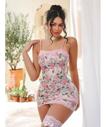 Çiçek Desenli Seksi Elbise Takımı ( Çorap Dahil Değildir  )