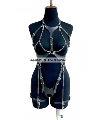 Deri Body Harness, Zincir Ve Kelepçeli Fantezi İç Giyim - Brf1098