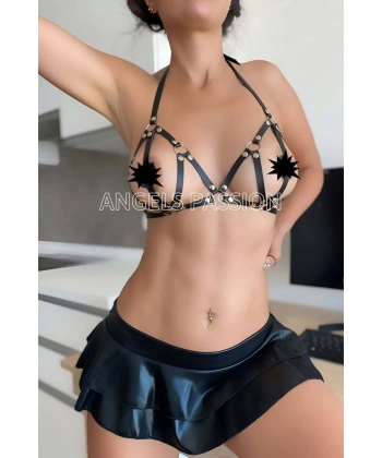 Deri Sütyen, Fantazi Sütyen Deri Harness - Brf111