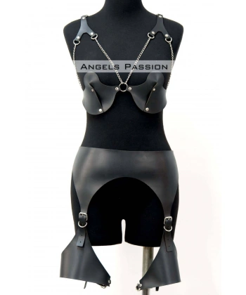 Erotik Deri Jartiyer Harness Takım, Kadın Fantezi İç Giyim - Brf1220
