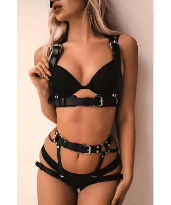 Fantazi Göğsü Ve Ağı Açık Popadan Saran Deri Harness Takım - Brf1012