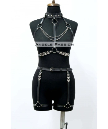 Fantazi İç Giyim Zincirli Erotik Harness Takım - Brf1081