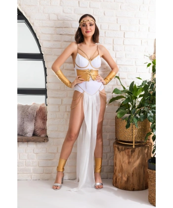 Fantezi Altın Varaklı Dansöz Kostümü Beyaz (mgp6680)