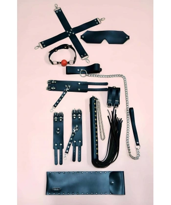 Fantezi Kırbaç Kelepçe Set 7li Takım, El-ayak Kelepçesi, Maske - Brf1310