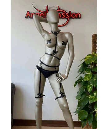 Fiyonk Detaylı Deri Jartiyer Harness İç Giyim