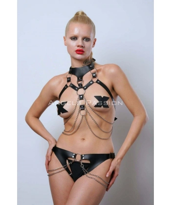 Göğsü Ve Ağı Açık Kelepçeli Fantazi Külot Harness Takım - Brf1067