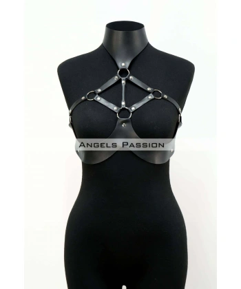 Göğüsleri Açık Deri Fantezi Giyim, Deri Göğüs Harness - Brf1237