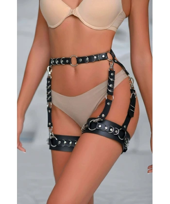 Halka Detaylı Şık Deri Jartiyer Harness - Brf1047