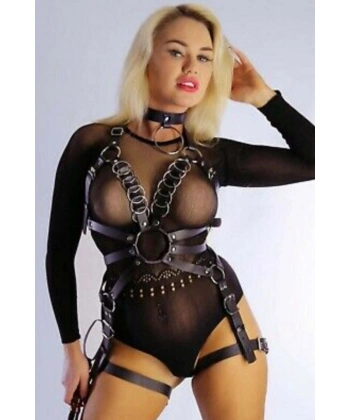 Halka Ve Göğüs Detaylı Ve Tasma Deri Harness - Brf781