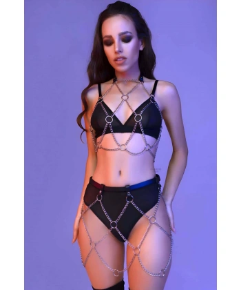 Halka Ve Zincir Detaylı Deri Bağlamalı Harness - Brf737