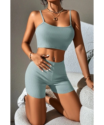 Kadın Açık Mavi Şortlu Kaşkorse Gecelik Takım