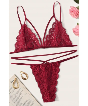 Kadın Bordo Dantel Sütyen Külot Takımı