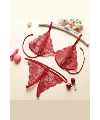 Kadın Bordo Dantelli Sütyen Külot Takımı