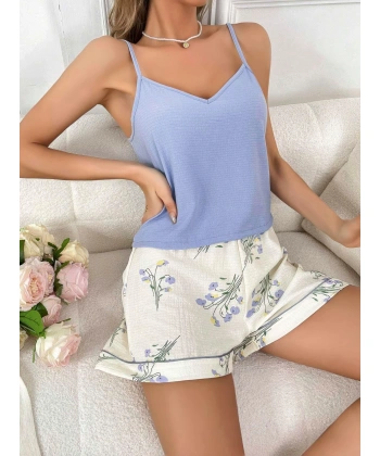 Kadın Çiçek Desenli Şortlu Gecelik Takım 5100