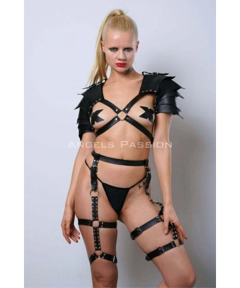 Kadın Gladyatör Cosplay Kostüm, Deri Jartiyer Harness Takım - Brf1345