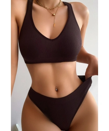 Kadın Kahverengi Desteksiz Seamless Tangalı İç Çamaşır Takımı