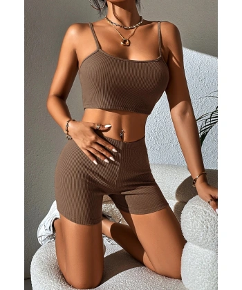 Kadın Kahverengi Şortlu Kaşkorse Gecelik Takım