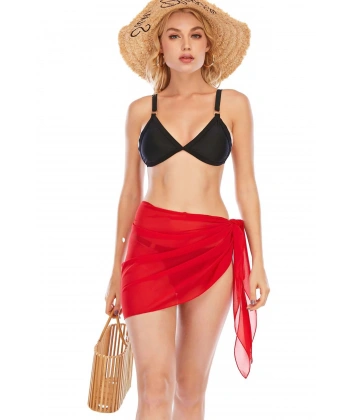 Kadın Kırmızı Transparan Belden Bağlamalı Pareo