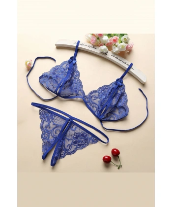 Kadın Mavi Dantelli Sütyen Külot Takımı