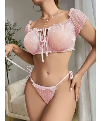 Kadın Pembe Bustiyer Külot Sexy Kostüm 8013
