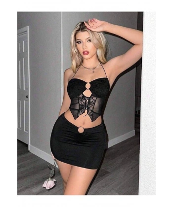 Kadın Siyah Crop 5085