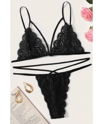 Kadın Siyah Dantel Sütyen Külot Takımı