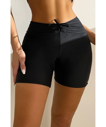 Kadın Siyah Önden Bağcıklı Deniz Şortu