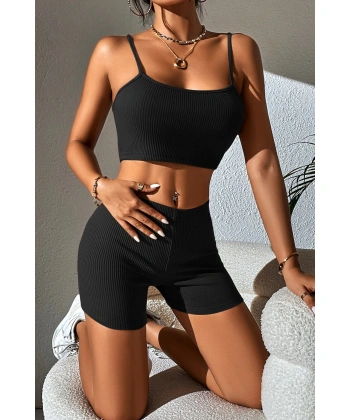 Kadın Siyah Şortlu Kaşkorse Gecelik Takım