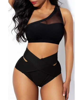 Kadın Siyah Yüksel Bel Tül Detaylı Sütyen Külot Takımı