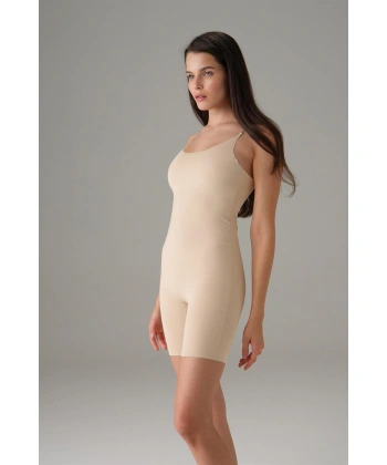 Kadın Ten  Dikişsiz Askılı Tulum Bodysuit 12483