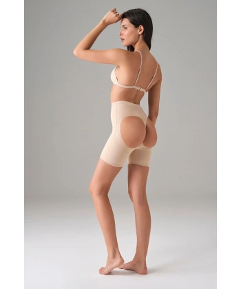 Kadın Ten Dikişsiz Popo Açık Kalça Dikleştirici Kısa Tayt Şort 8303