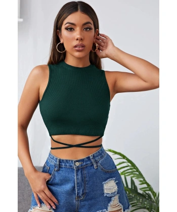 Kadın Yeşil Çapraz Bağlamalı Crop Top Büstiyer