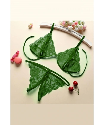 Kadın Yeşil Dantelli Sütyen Külot Takımı