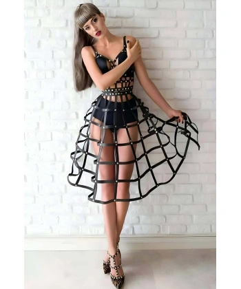 Kafes Tasarımlı Deri Alt Ve Üst Takım, Festival Kostümleri - Brf1013