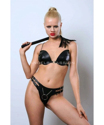 Kırbaçlı Deri Sütyen Takım, Sexy Deri Fantezi Giyim Sütyen Takım - Brf1353