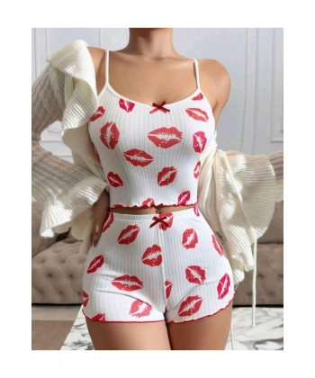 Kiss Öpücük Beyaz Şortlu Takım