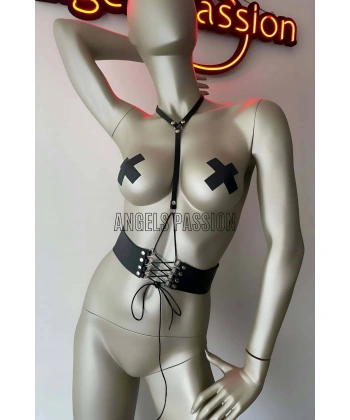 Klipsli Deri Korse Harness - Deri Korse Elbise - Brf594