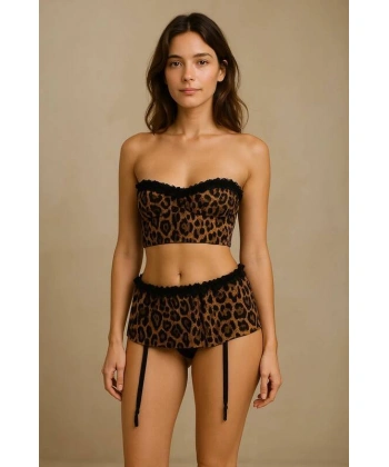 Leopar Desenli Mini Etek