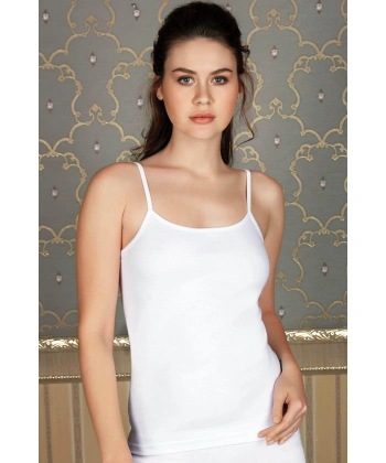 Likralı Pamuklu İp Askılı Beyaz Atlet