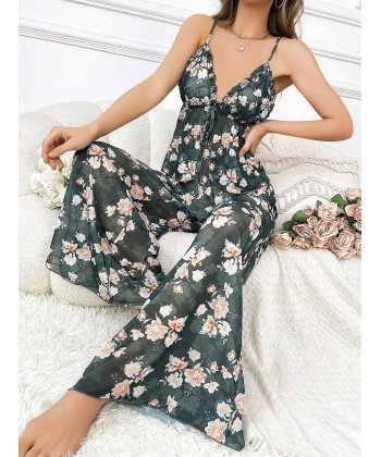 Özel Tasarım Çiçek Desenli Salaş Kesim 2li Takım