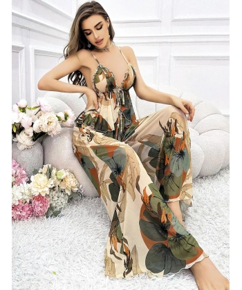 Özel Tasarım Çiçek Desenli Salaş Şık Dekolteli 2li Takım